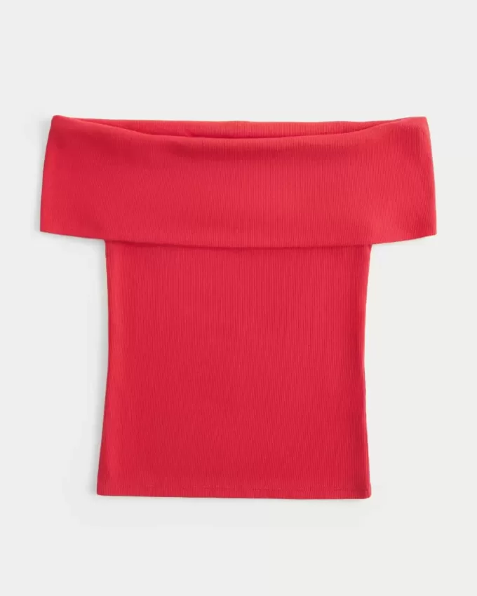 Ribbed Off-the-Shoulder Foldover Top Ribbed Off-the-Shoulder Foldover Top