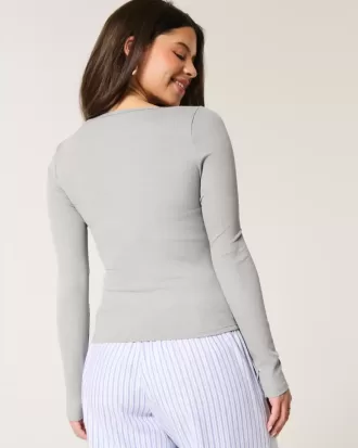 Ribbed Seamless Fabric Long-Sleeve Top
