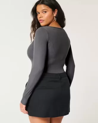 Ribbed Seamless Fabric Square-Neck Bodysuit