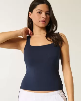 Ribbed Seamless Fabric Square-Neck Tank