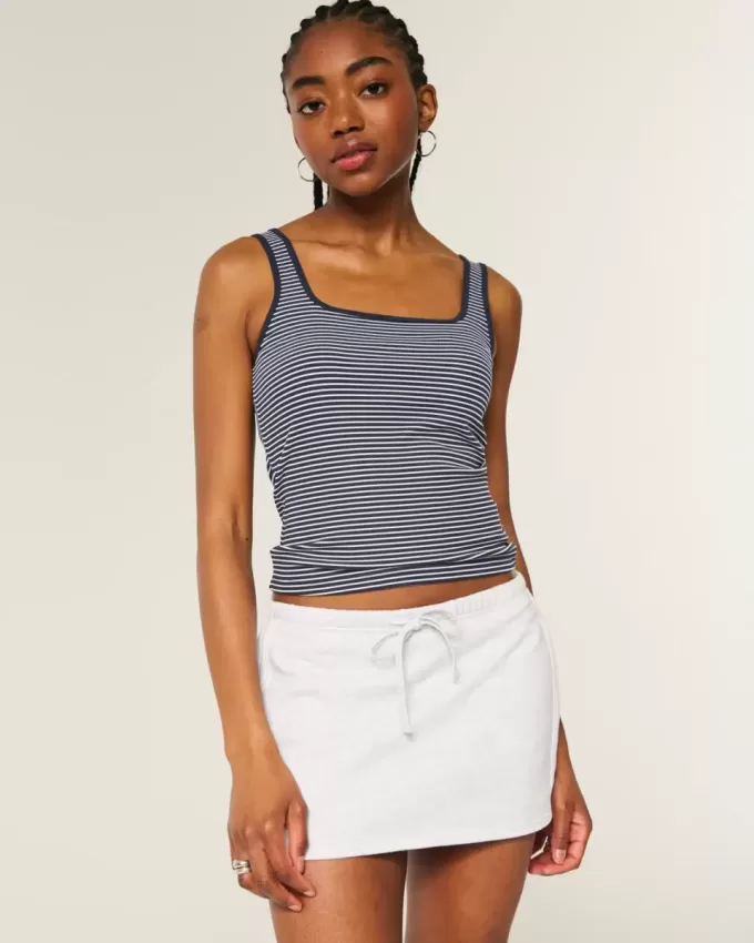 Ribbed Seamless Fabric Square-Neck Tank