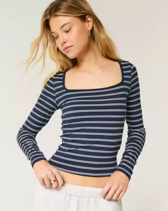 Ribbed Seamless Fabric Square-Neck Top