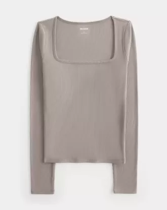 Ribbed Seamless Fabric Square-Neck Top