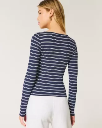 Ribbed Seamless Fabric Square-Neck Top