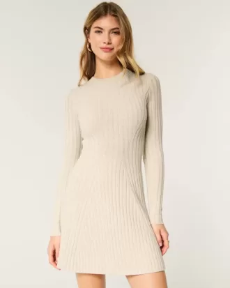 Ribbed Skater Mini Sweater Dress
