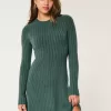 Ribbed Skater Mini Sweater Dress