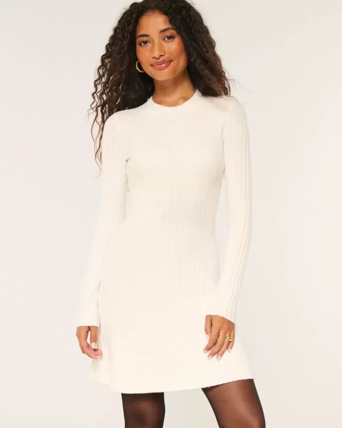 Ribbed Skater Mini Sweater Dress Ribbed Skater Mini Sweater Dress