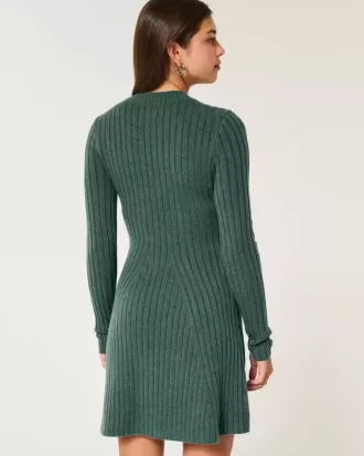 Ribbed Skater Mini Sweater Dress