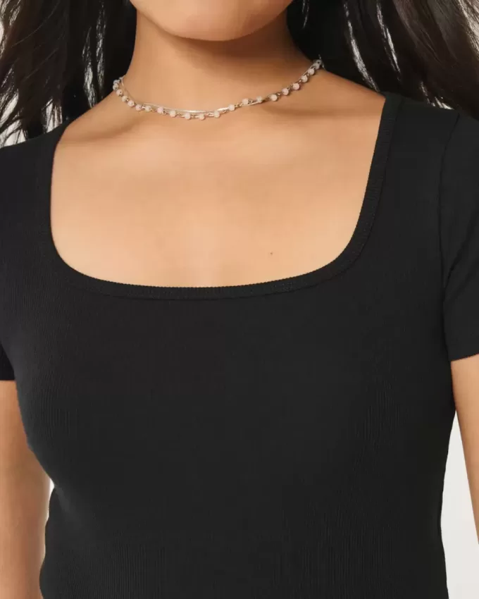 Ribbed Square-Neck Baby Tee