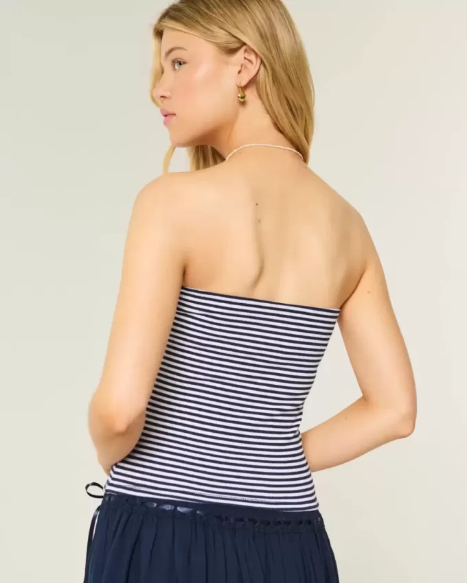 Ribbed Strapless Embroidered Cherry Tube Top Ribbed Strapless Embroidered Cherry Tube Top