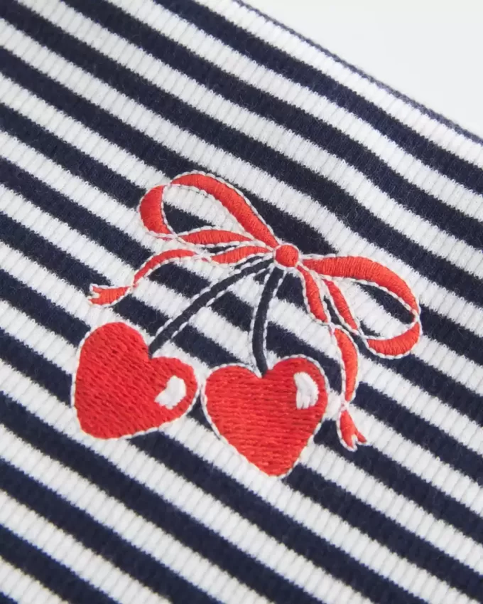 Ribbed Strapless Embroidered Cherry Tube Top Ribbed Strapless Embroidered Cherry Tube Top