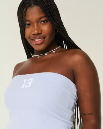 Ribbed Strapless Graphic Tube Top