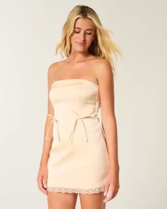 Satin Strapless Bow Bodycon Dress