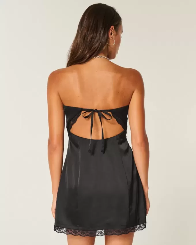 Satin Strapless Bow Bodycon Dress