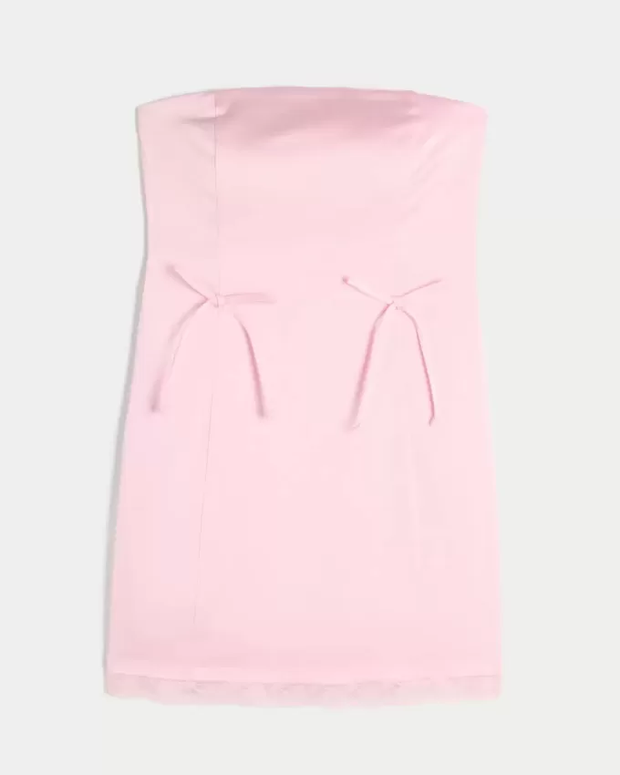 Satin Strapless Bow Bodycon Dress