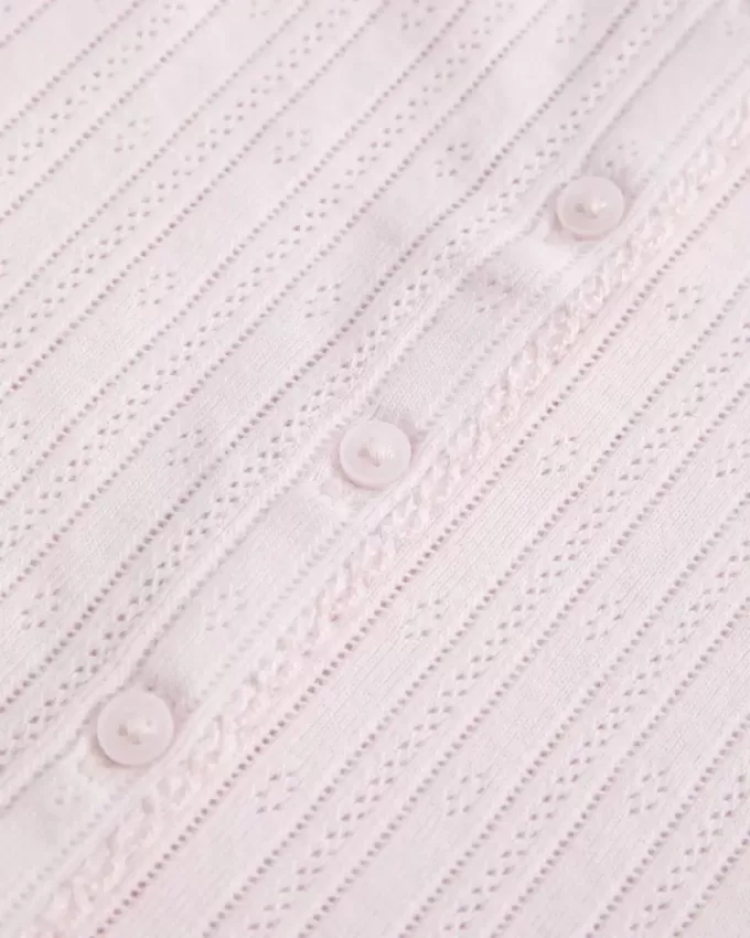 Short-Sleeve Button-Through Pointelle Top