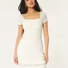 Short-Sleeve Crochet-Style Twist Back Mini Dress