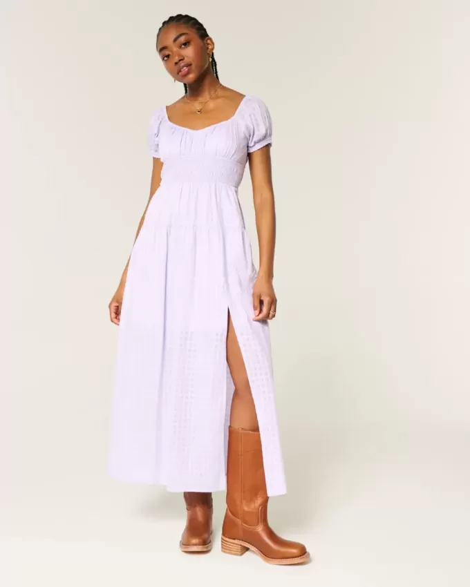 Short-Sleeve Open-Back Maxi Dress