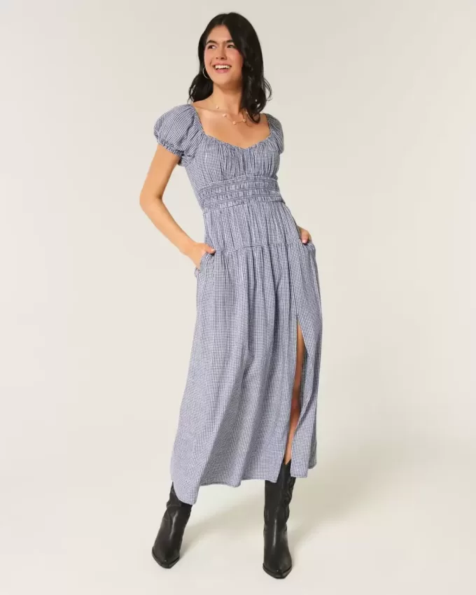 Short-Sleeve Open-Back Maxi Dress