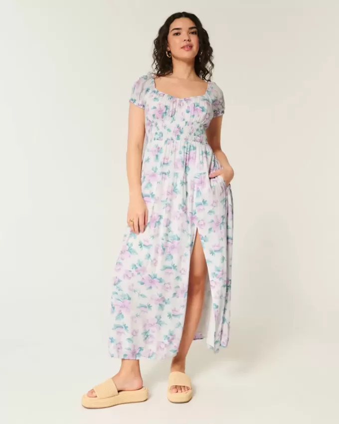 Short-Sleeve Open-Back Maxi Dress