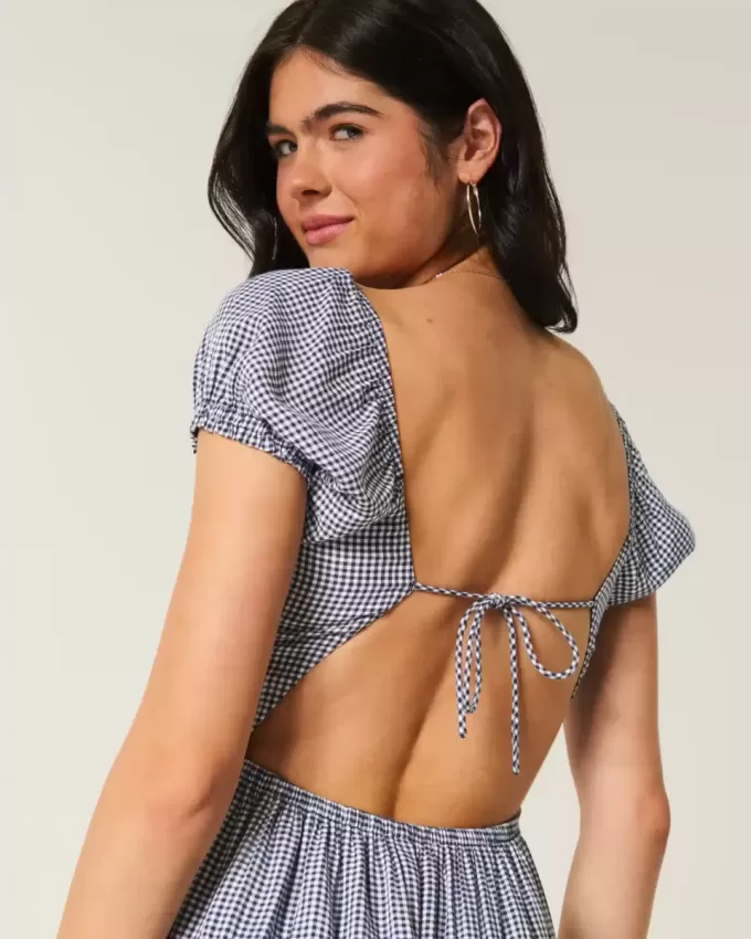 Short-Sleeve Open-Back Maxi Dress