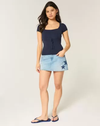 Short-Sleeve Square Neck Sweater