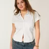 Short-Sleeve Stretch Poplin Button-Through Shirt