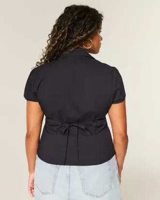 Short-Sleeve Stretch Poplin Button-Through Shirt