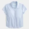 Short-Sleeve Stretch Poplin Button-Through Shirt