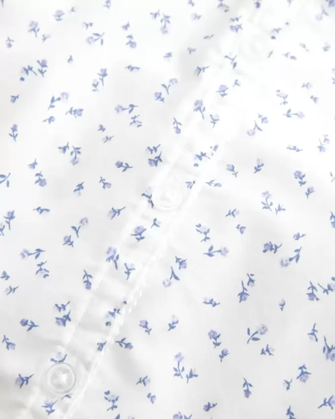 Short-Sleeve Stretch Poplin Button-Through Shirt