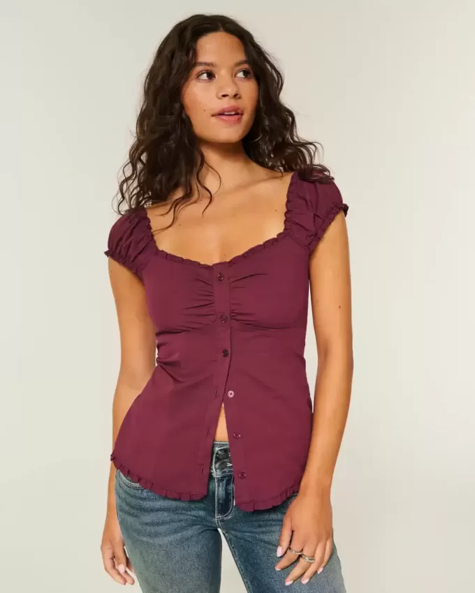 Short-Sleeve Stretch Poplin Top