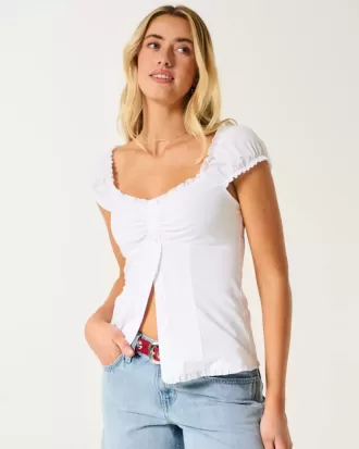Short-Sleeve Stretch Poplin Top