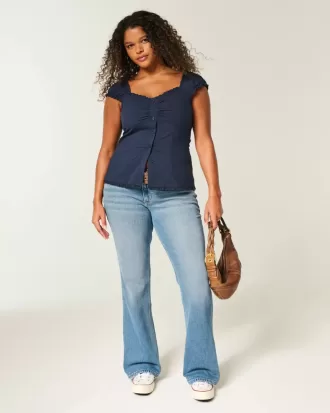 Short-Sleeve Stretch Poplin Top