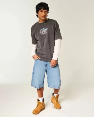 Skull Graphic Super Baggy Denim Shorts