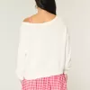 Slouchy Off-the-Shoulder Flag Heart Graphic Sweater
