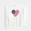 Slouchy Off-the-Shoulder Flag Heart Graphic Sweater