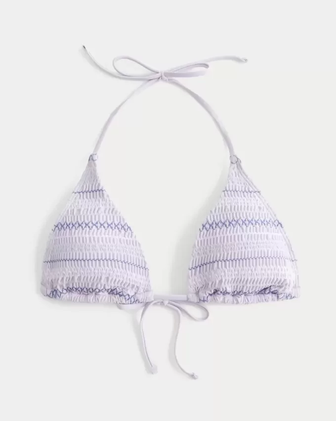 Smocked Halter Triangle Bikini Top