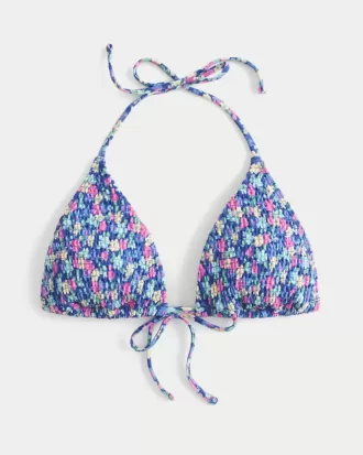 Smocked Halter Triangle Bikini Top