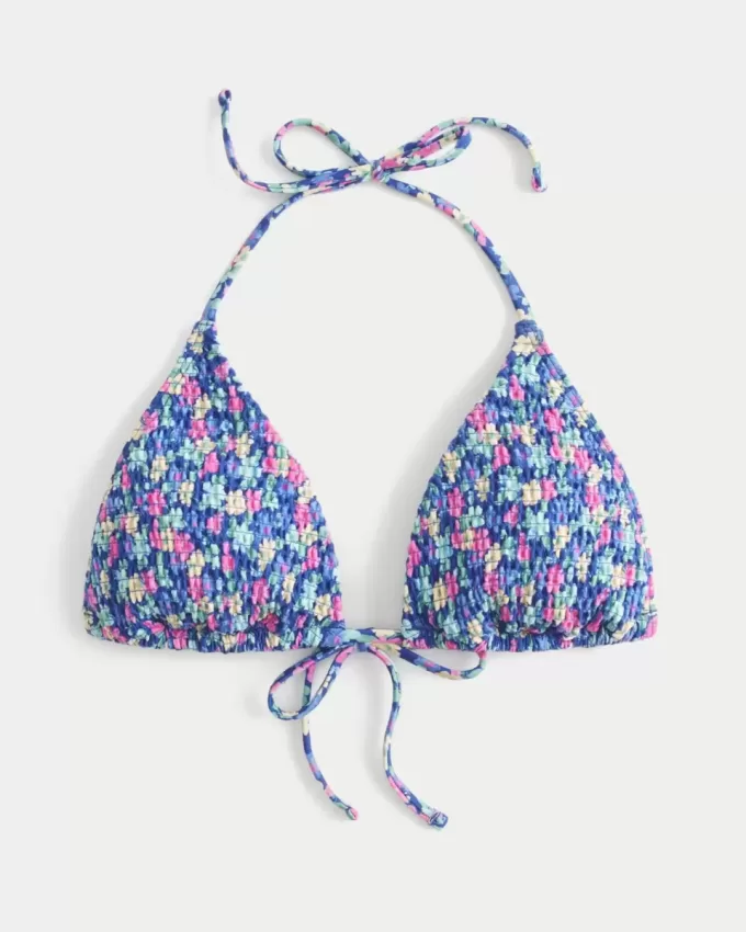 Smocked Halter Triangle Bikini Top