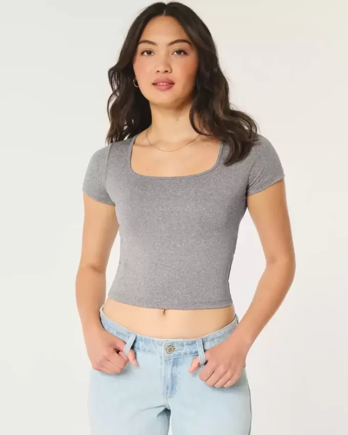 Soft Stretch Seamless Fabric Square-Neck Baby Tee