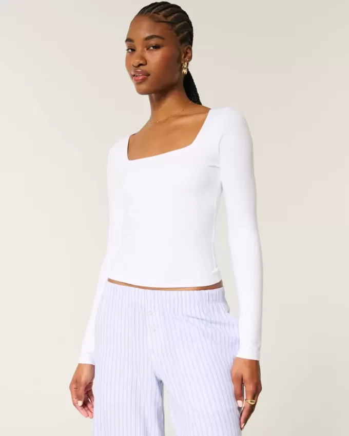 Soft Stretch Seamless Fabric Square-Neck Top