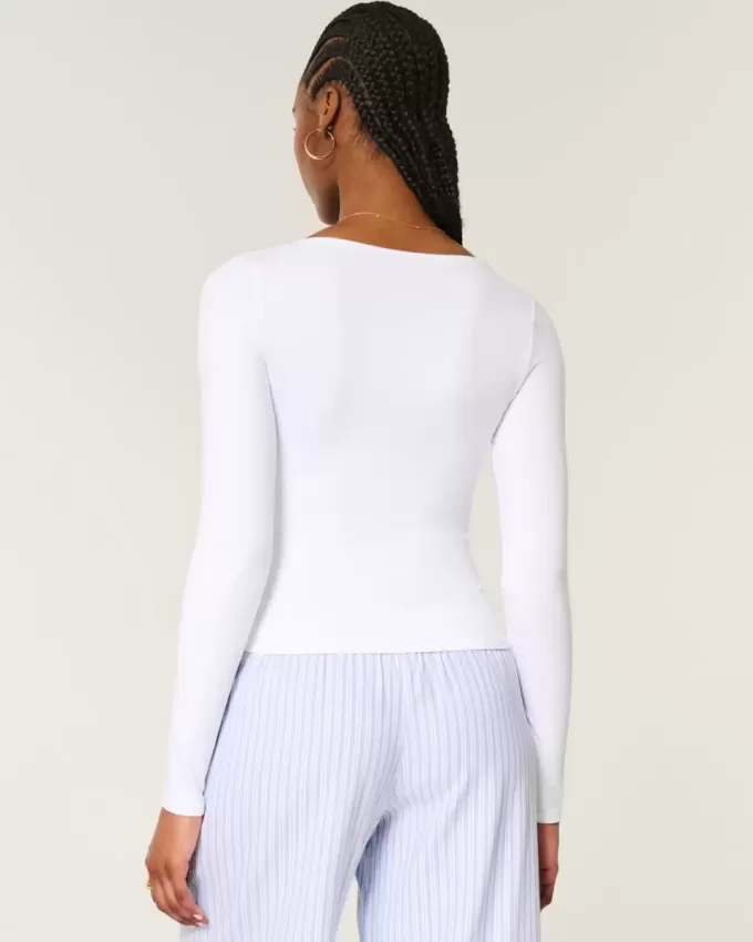 Soft Stretch Seamless Fabric Square-Neck Top