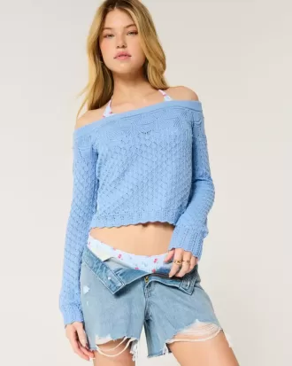 Stitchy Crochet-Style Off-the-Shoulder Sweater