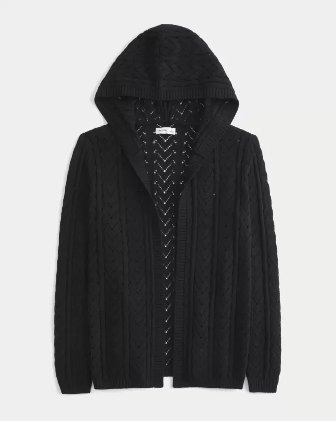 Stitchy Hooded No-Close Cardigan