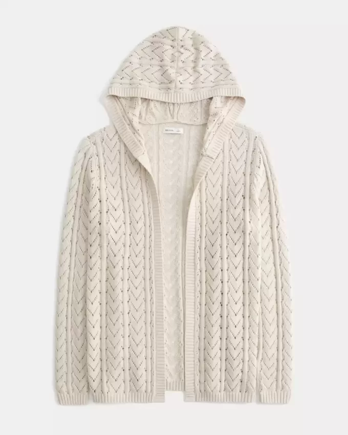 Stitchy Hooded No-Close Cardigan