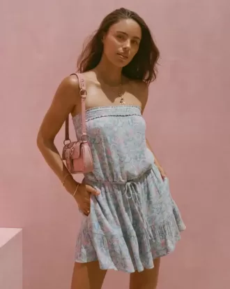 Strapless Drawstring Blouson Mini Dress