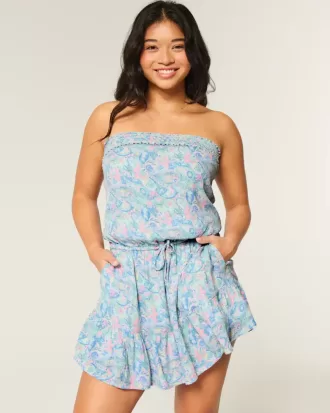 Strapless Drawstring Blouson Mini Dress