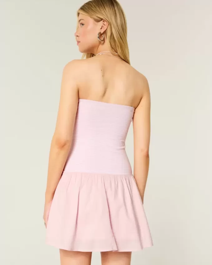 Strapless Drop-Waist Knit-Woven Mini Dress Strapless Drop-Waist Knit-Woven Mini Dress