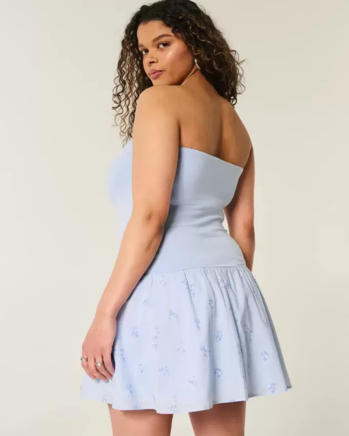 Strapless Drop-Waist Knit-Woven Mini Dress