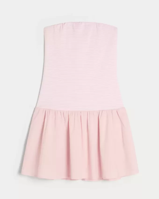 Strapless Drop-Waist Knit-Woven Mini Dress Strapless Drop-Waist Knit-Woven Mini Dress